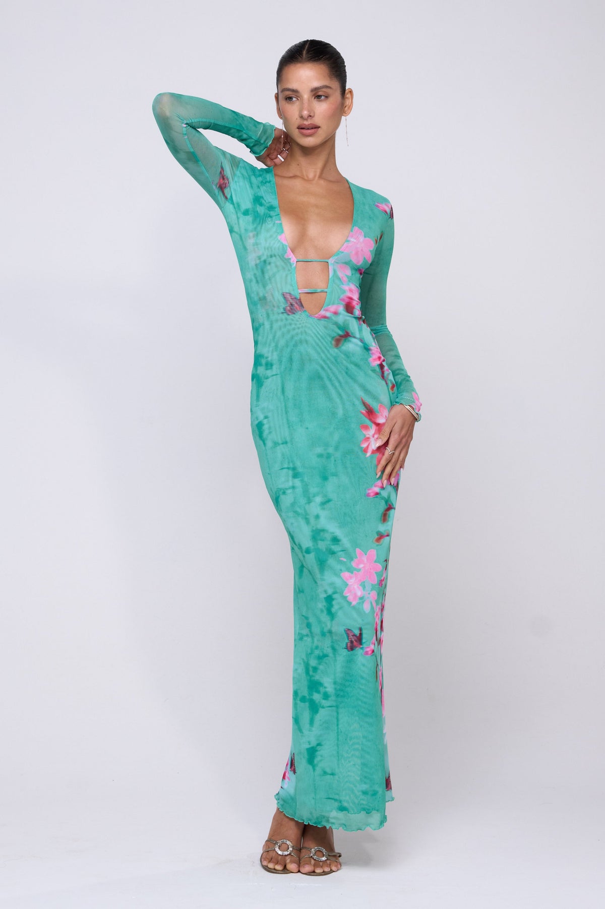 This is an image of Esme Dress in Clearwater - RESA featuring a model wearing the dress