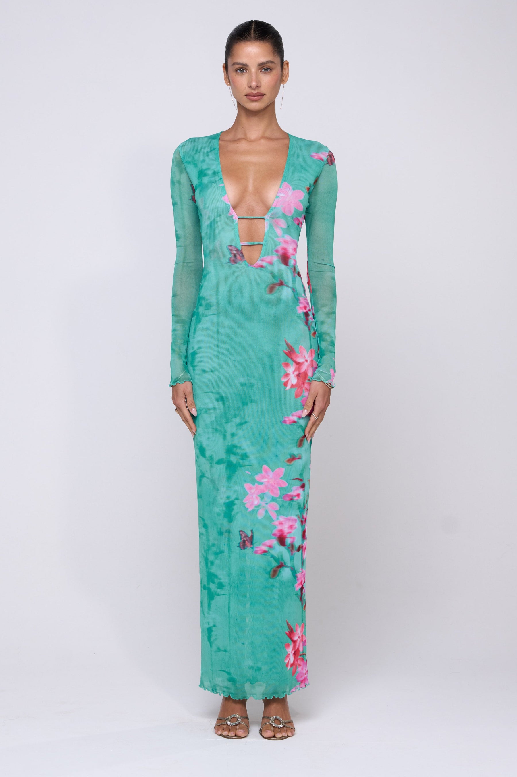 This is an image of Esme Dress in Clearwater - RESA featuring a model wearing the dress