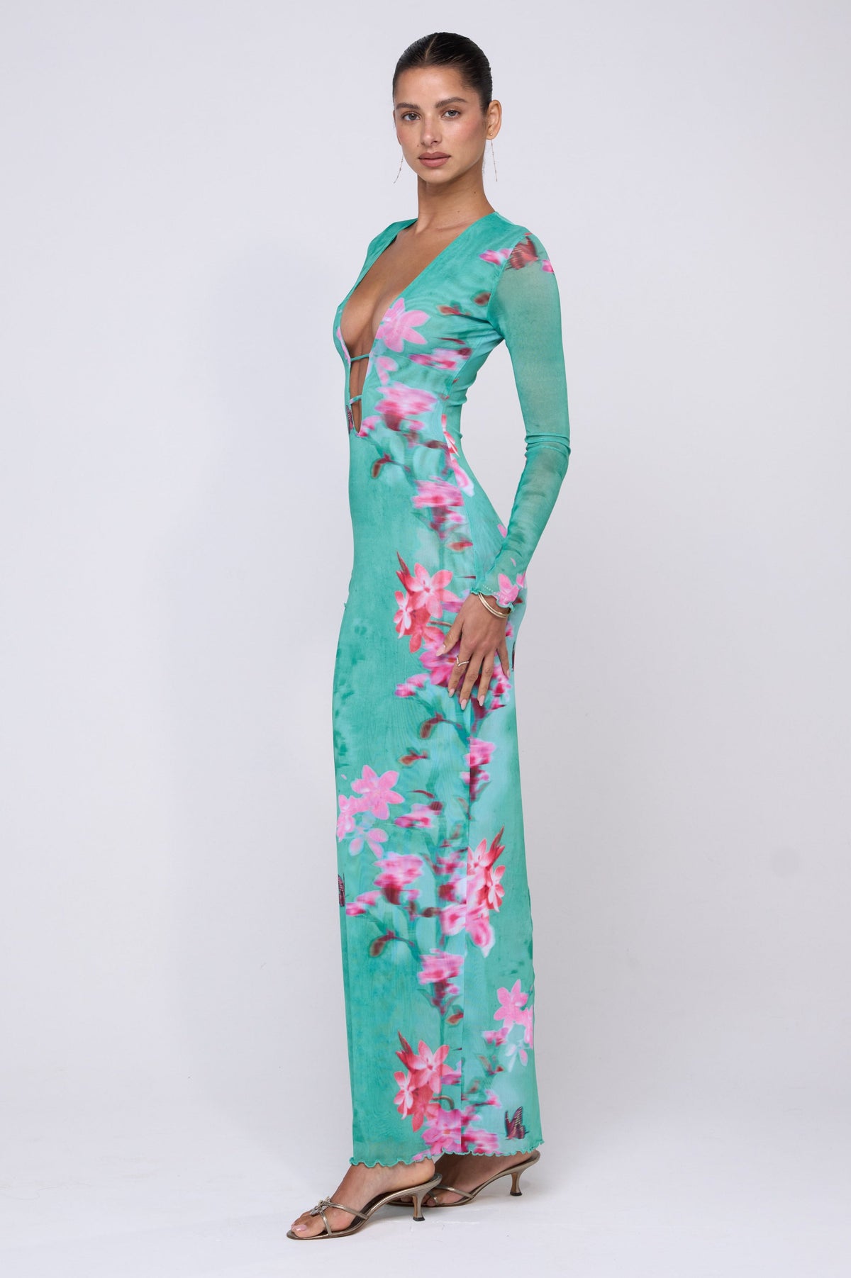 This is an image of Esme Dress in Clearwater - RESA featuring a model wearing the dress
