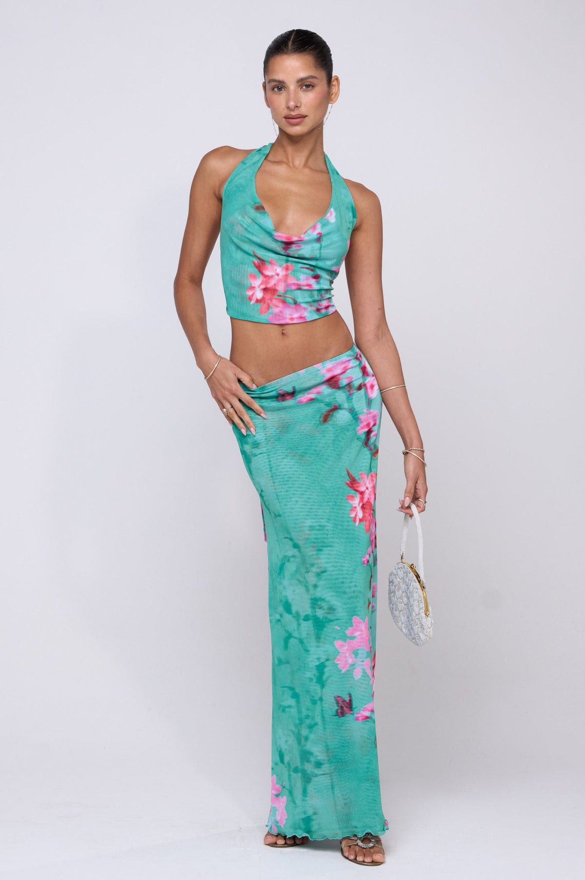 This is an image of Sarah Skirt in Clearwater - RESA featuring a model wearing the dress
