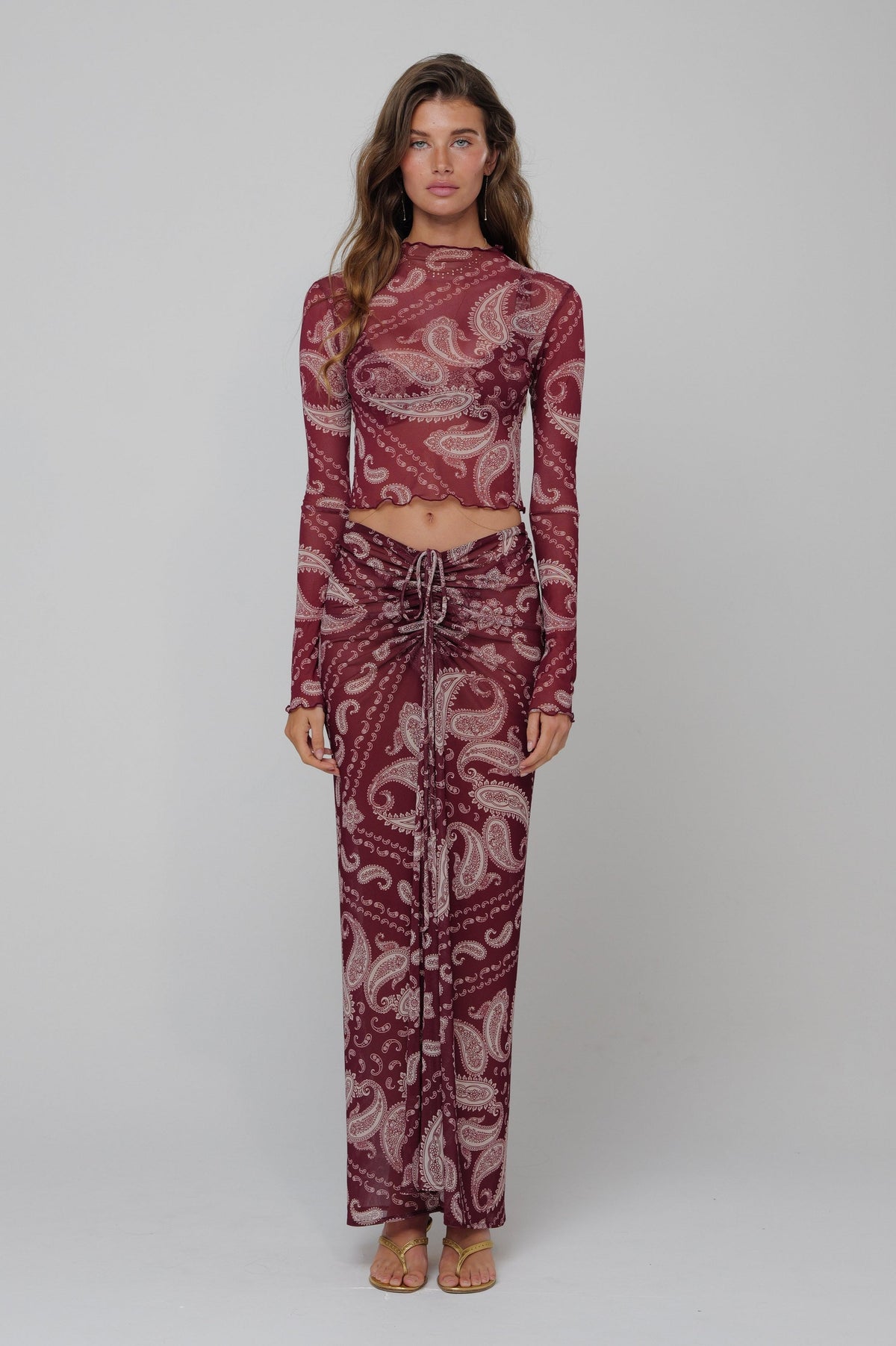 This is an image of Ziggy Mesh Skirt in Bronco - RESA featuring a model wearing the dress