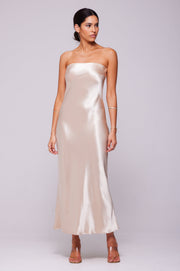 This is an image of Anna Slip in Champagne - RESA featuring a model wearing the dress
