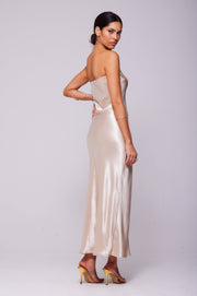 This is an image of Anna Slip in Champagne - RESA featuring a model wearing the dress