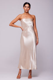 This is an image of Anna Slip in Champagne - RESA featuring a model wearing the dress