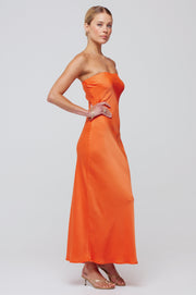 This is an image of Anna Slip in Papaya - RESA featuring a model wearing the dress