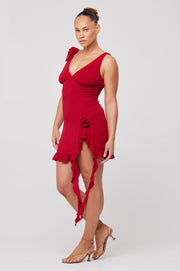 This is an image of Anyssa Mini in Ruby - RESA featuring a model wearing the dress