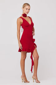 This is an image of Anyssa Mini in Ruby - RESA featuring a model wearing the dress