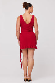 This is an image of Anyssa Mini in Ruby - RESA featuring a model wearing the dress