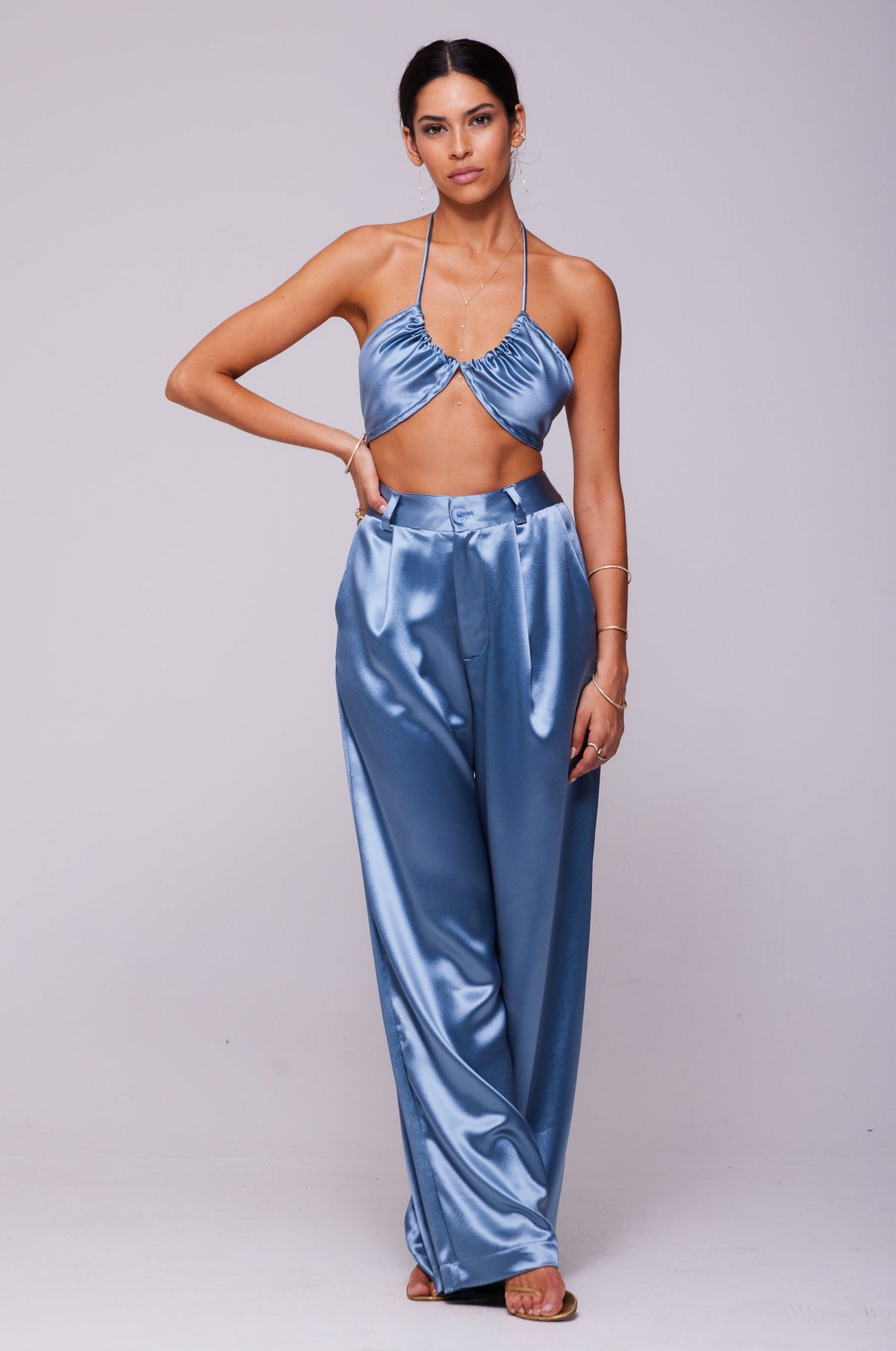 This is an image of Bowie Top in Slate - RESA featuring a model wearing the dress