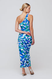 This is an image of Caley Dress in Aqua - RESA featuring a model wearing the dress