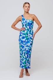 This is an image of Caley Dress in Aqua - RESA featuring a model wearing the dress