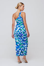 This is an image of Caley Dress in Aqua - RESA featuring a model wearing the dress
