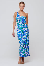 This is an image of Caley Dress in Aqua - RESA featuring a model wearing the dress