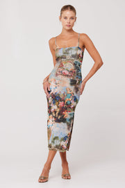 This is an image of Kiele Mesh Dress in Shakespeare - RESA featuring a model wearing the dress