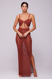 This is an image of Leina Top in Brick - RESA featuring a model wearing the dress