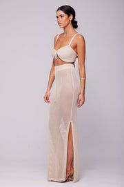 This is an image of Leina Top in Natural - RESA featuring a model wearing the dress