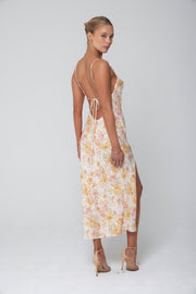 This is an image of Madison Slip in Gardenia - RESA featuring a model wearing the dress