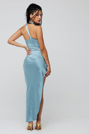 This is an image of Nicole Midi in Slate - RESA featuring a model wearing the dress