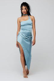 This is an image of Nicole Midi in Slate - RESA featuring a model wearing the dress