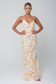 This is an image of Pfeiffer Dress in Gardenia - RESA featuring a model wearing the dress