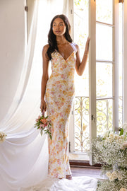 This is an image of Pfeiffer Dress in Gardenia - RESA featuring a model wearing the dress