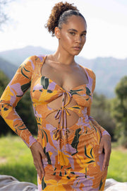 This is an image of Simone Dress in Doheny - RESA featuring a model wearing the dress