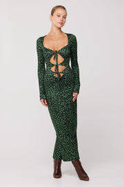 This is an image of Simone Dress in Sparrow - RESA featuring a model wearing the dress