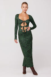 This is an image of Simone Dress in Sparrow - RESA featuring a model wearing the dress