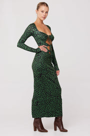 This is an image of Simone Dress in Sparrow - RESA featuring a model wearing the dress