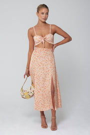 This is an image of Skatie Skirt in Sunstone - RESA featuring a model wearing the dress