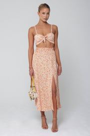 This is an image of Skatie Skirt in Sunstone - RESA featuring a model wearing the dress