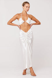 This is an image of Ziggy Skirt in Pearl - RESA featuring a model wearing the dress