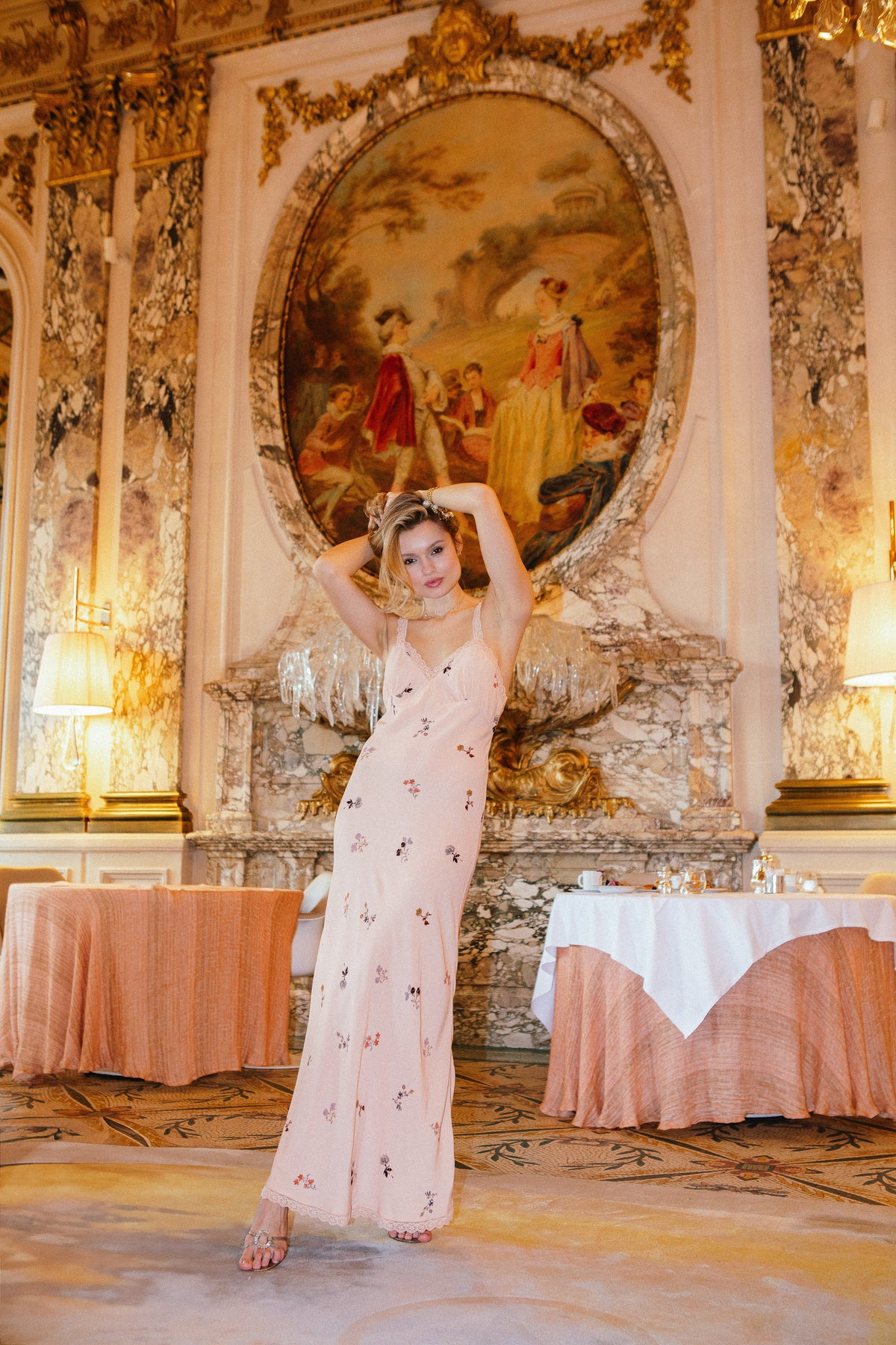 This is an image of Anais Dress in Fleur - RESA featuring a model wearing the dress