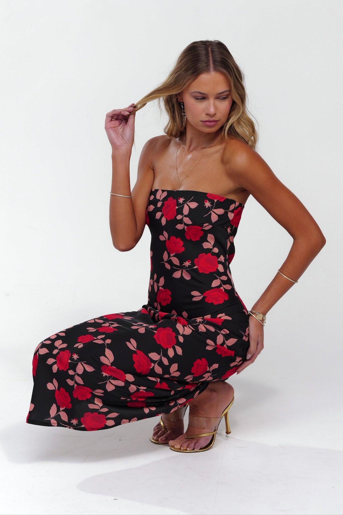 This is an image of Anna Slip in Rosa - RESA featuring a model wearing the dress