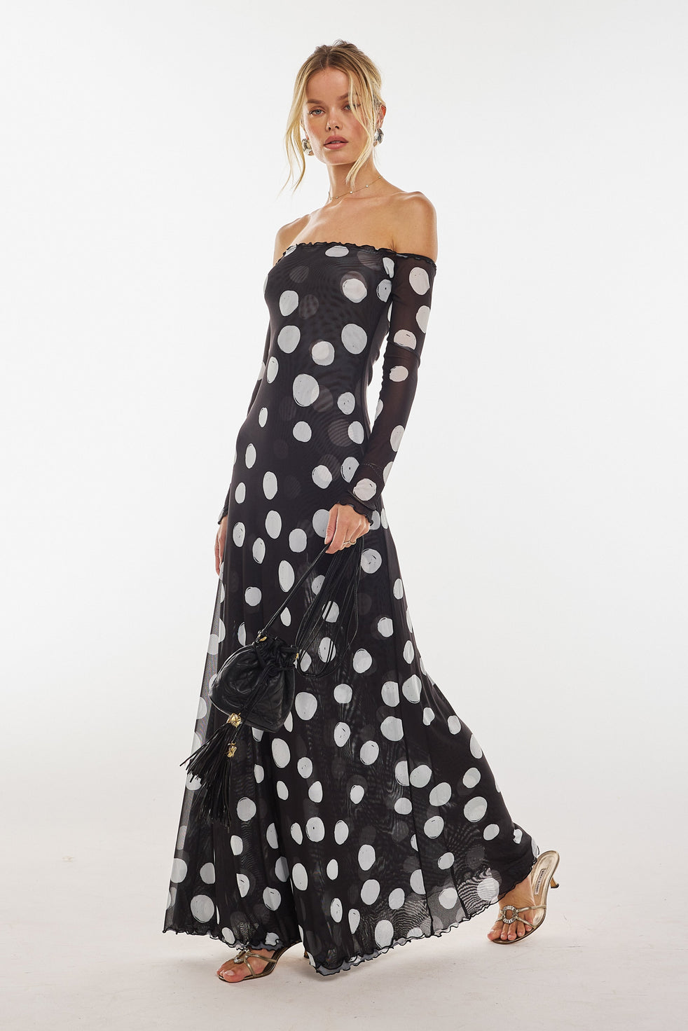 Maxi Dress Pink Polka Dot Bardot Dress Polka Dot Forever New