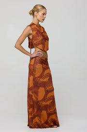 This is an image of Becca Top in Flame - RESA featuring a model wearing the dress