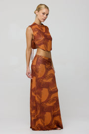 This is an image of Becca Top in Flame - RESA featuring a model wearing the dress