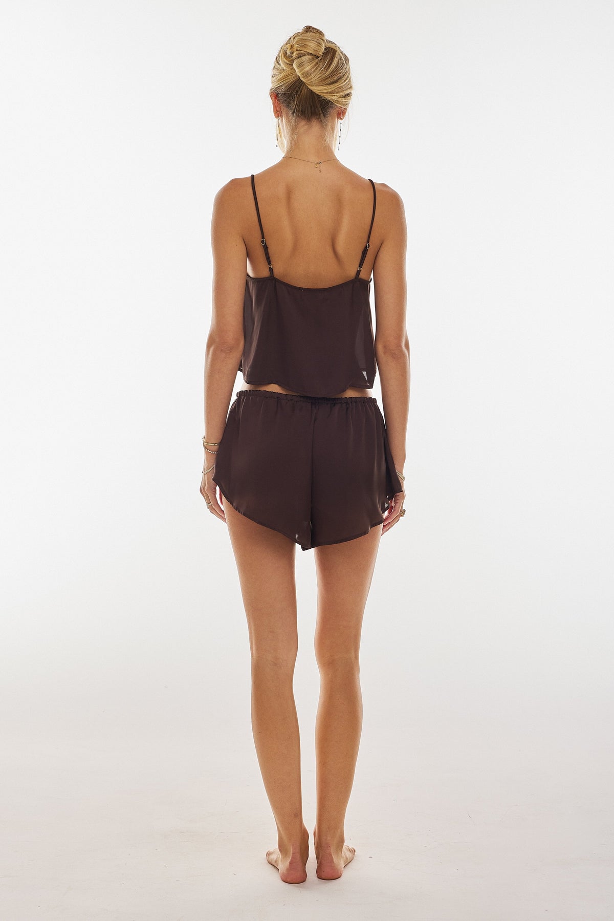 This is an image of Benny Short in Chocolate - RESA featuring a model wearing the dress