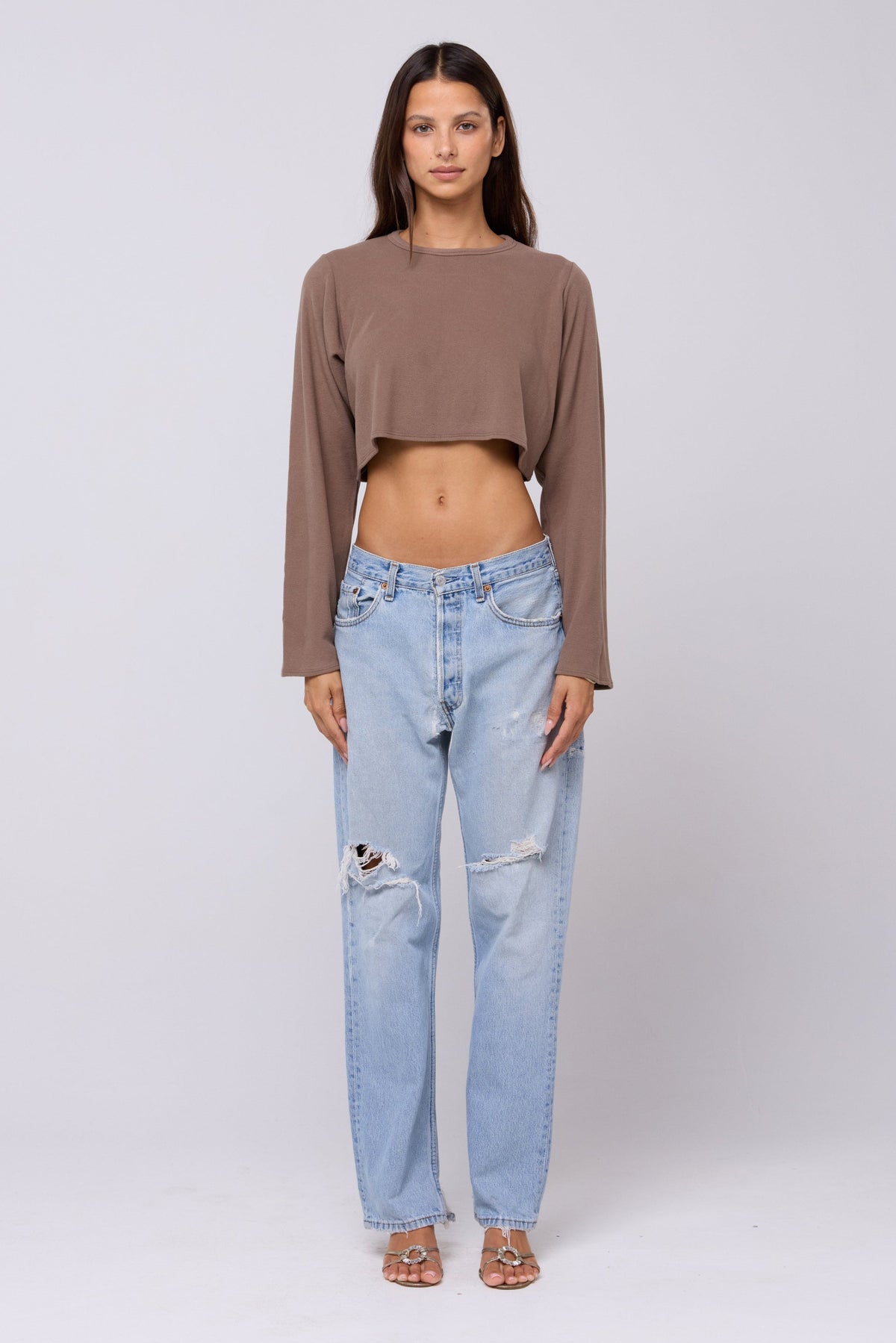 This is an image of Boyfriend Crop Rib in Chai - RESA featuring a model wearing the dress