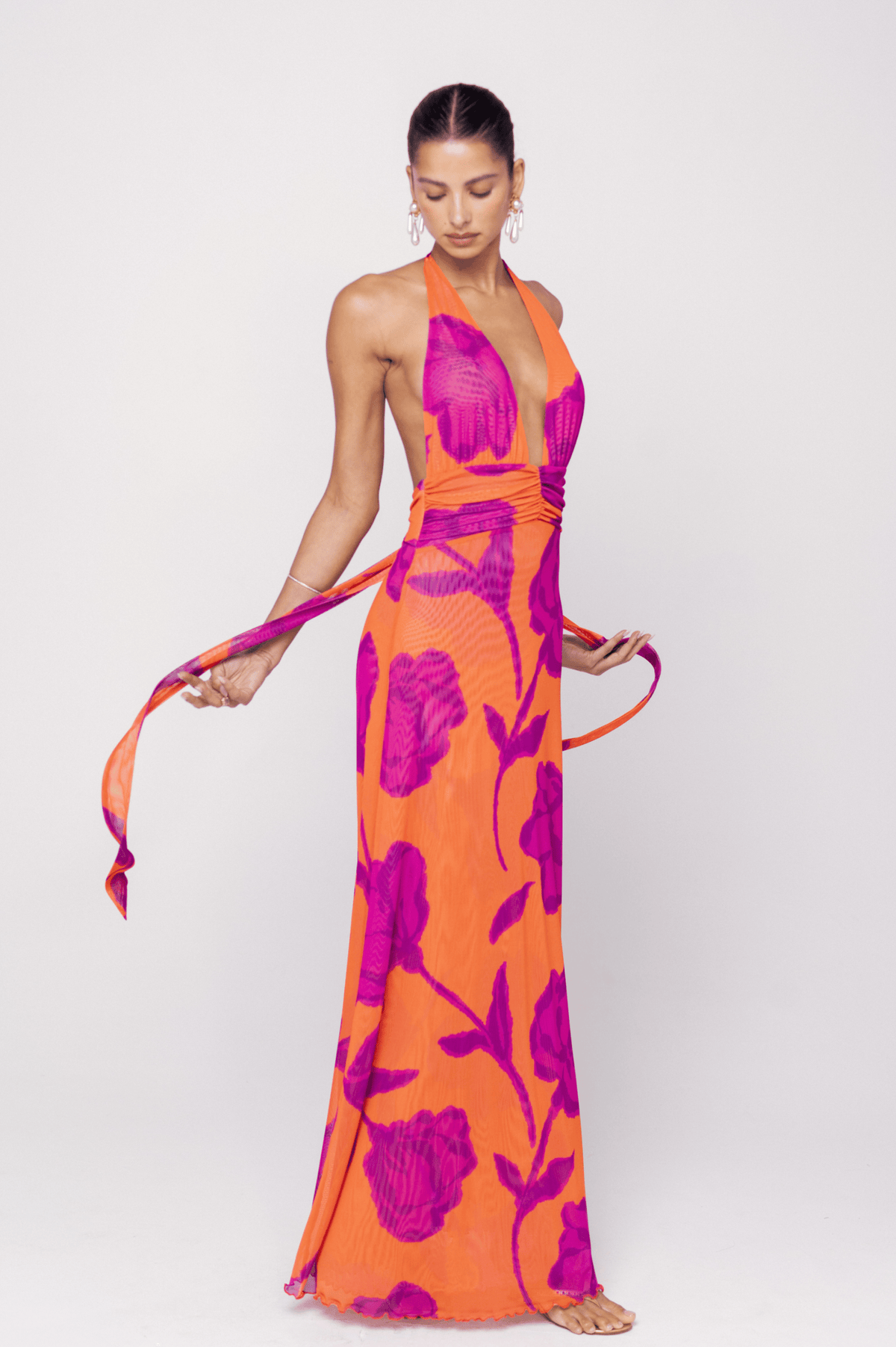 This is an image of Chelsea Dress in Mandarin - RESA featuring a model wearing the dress