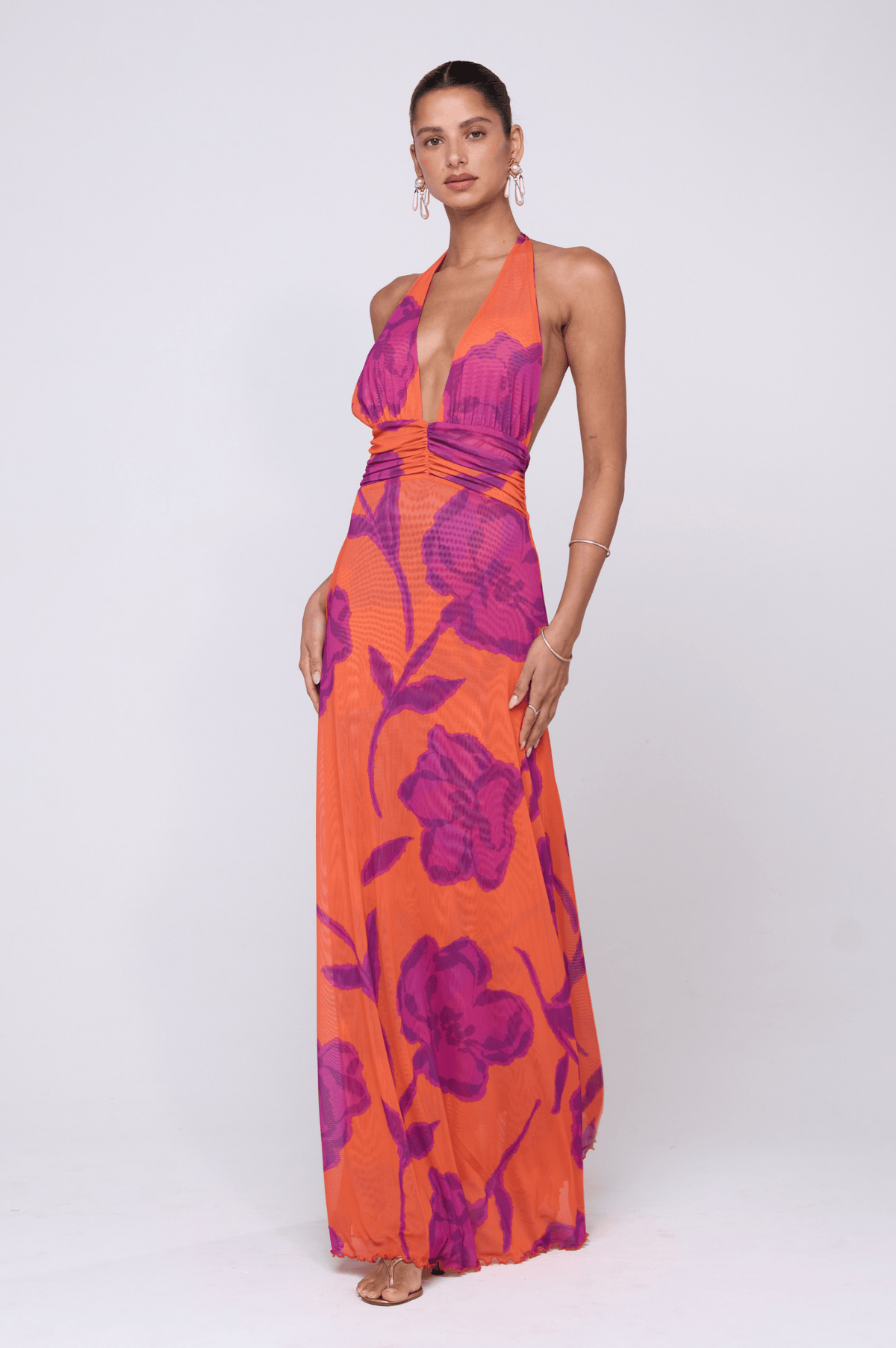 This is an image of Chelsea Dress in Mandarin - RESA featuring a model wearing the dress