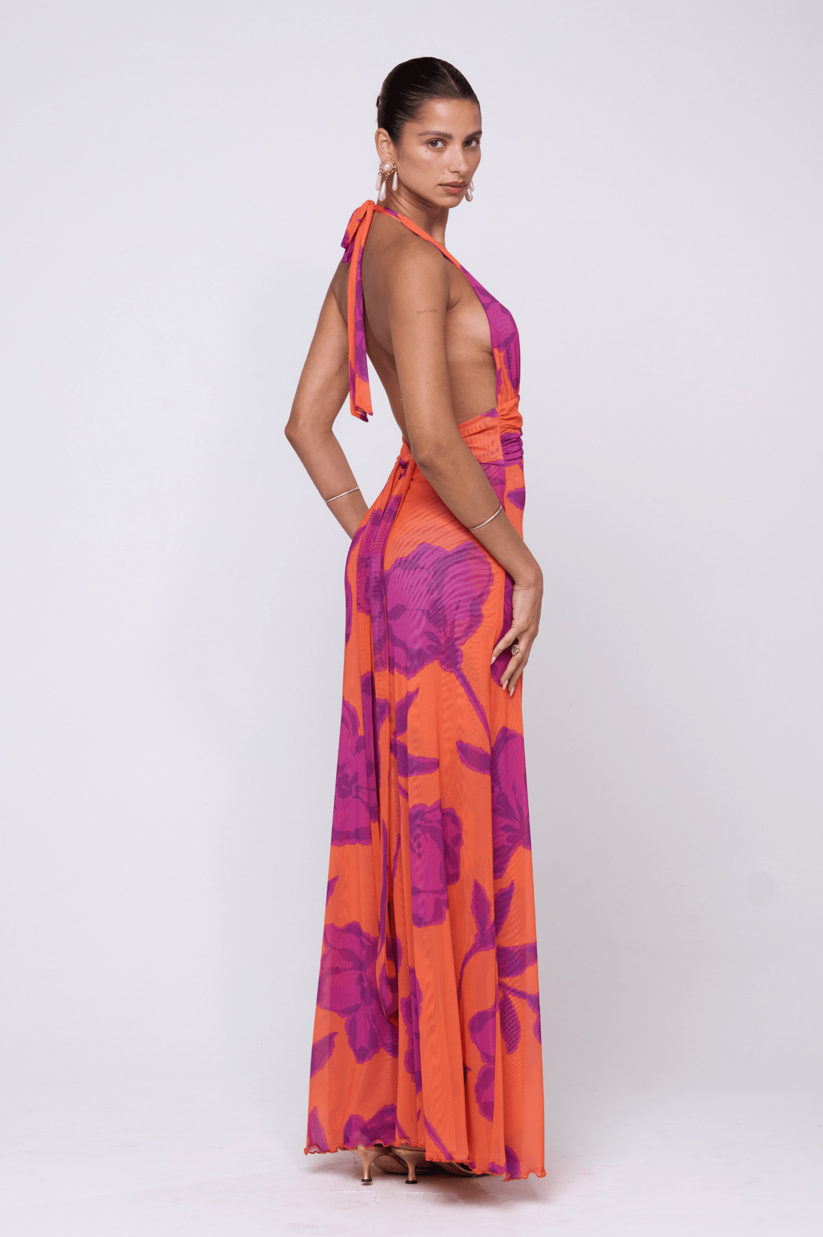 This is an image of Chelsea Dress in Mandarin - RESA featuring a model wearing the dress