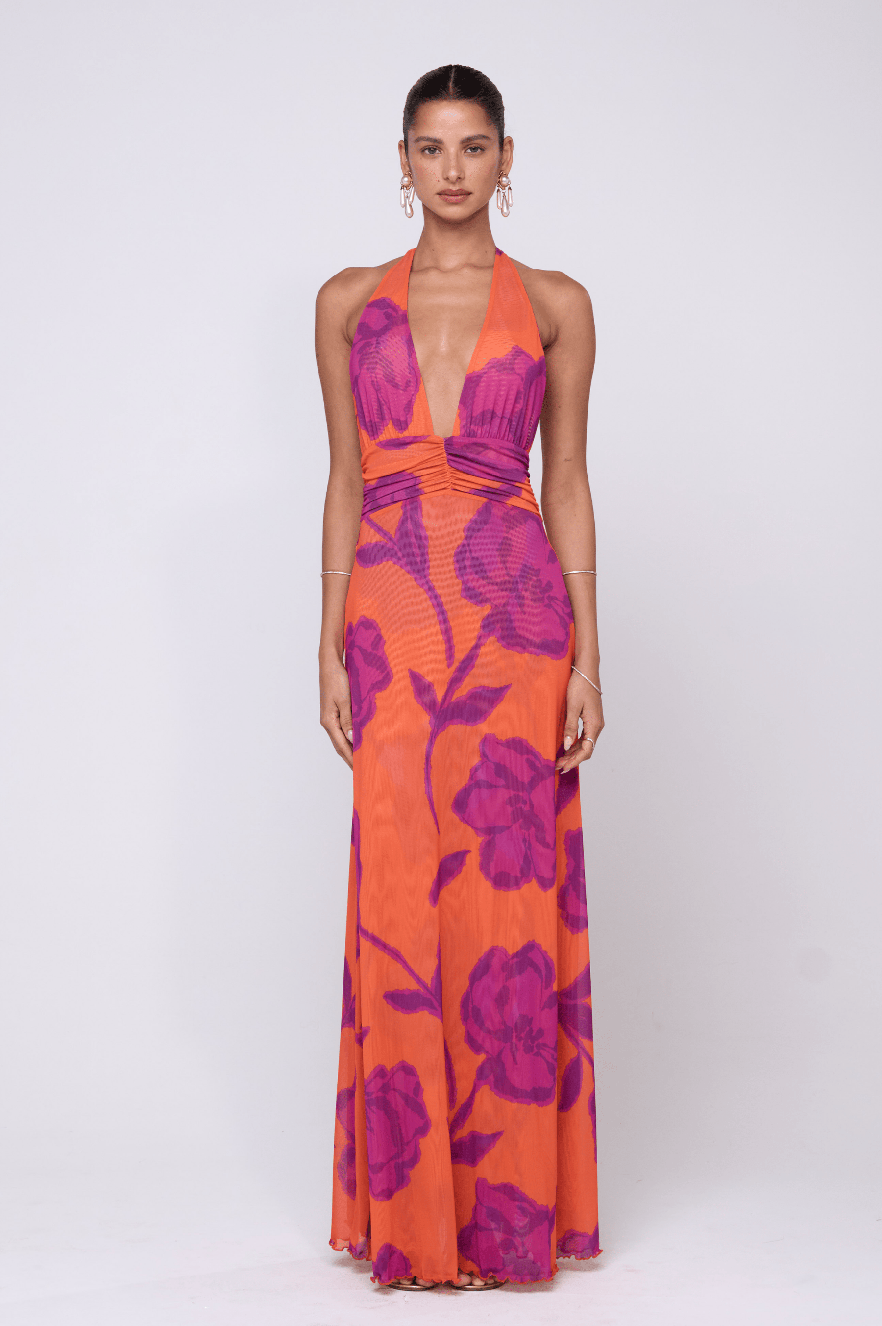 This is an image of Chelsea Dress in Mandarin - RESA featuring a model wearing the dress
