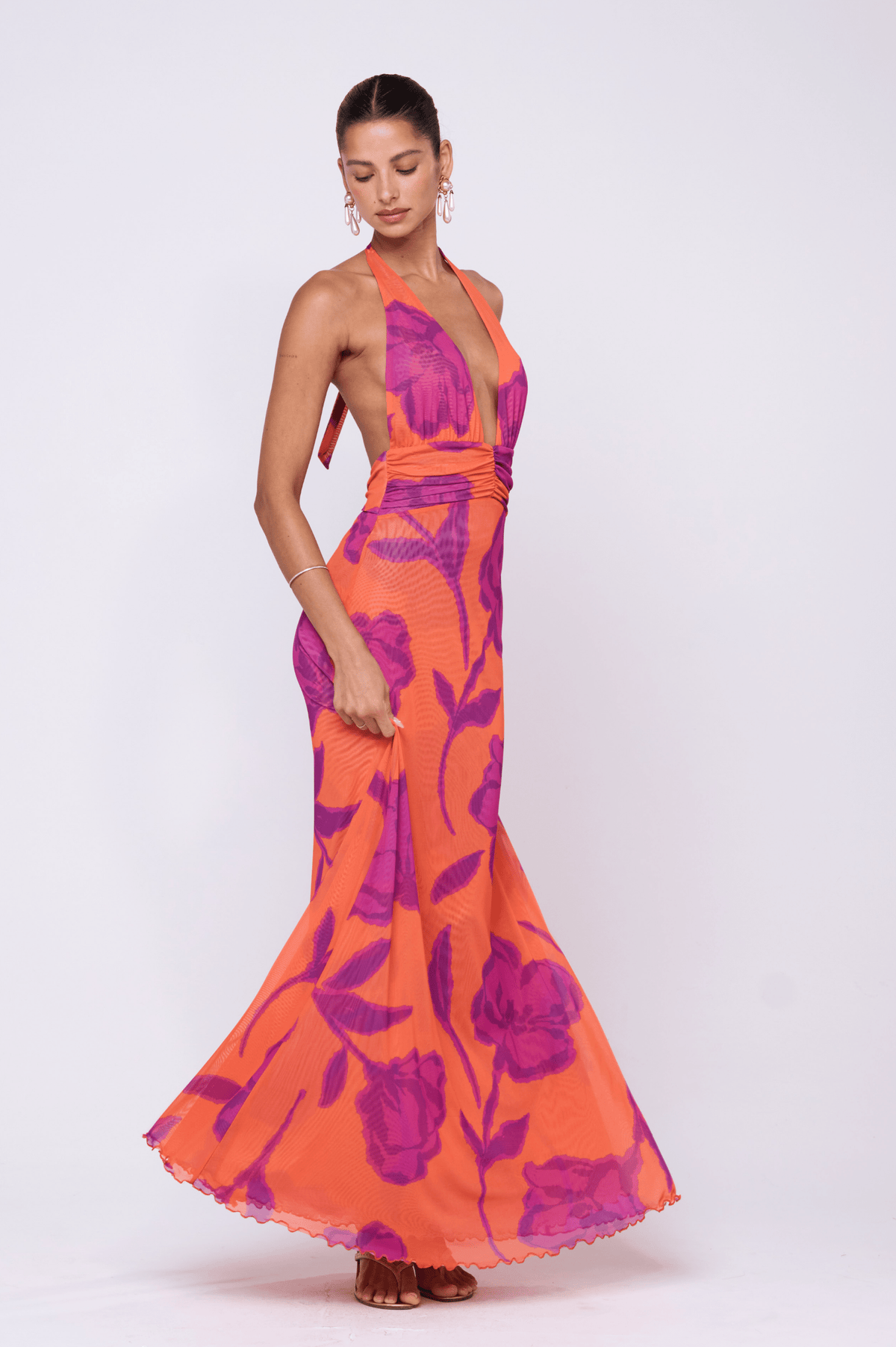 This is an image of Chelsea Dress in Mandarin - RESA featuring a model wearing the dress