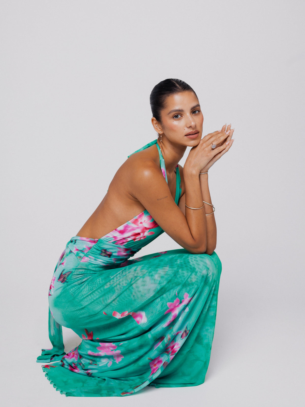 This is an image of Chelsea Maxi Dress in Clearwater - RESA featuring a model wearing the dress