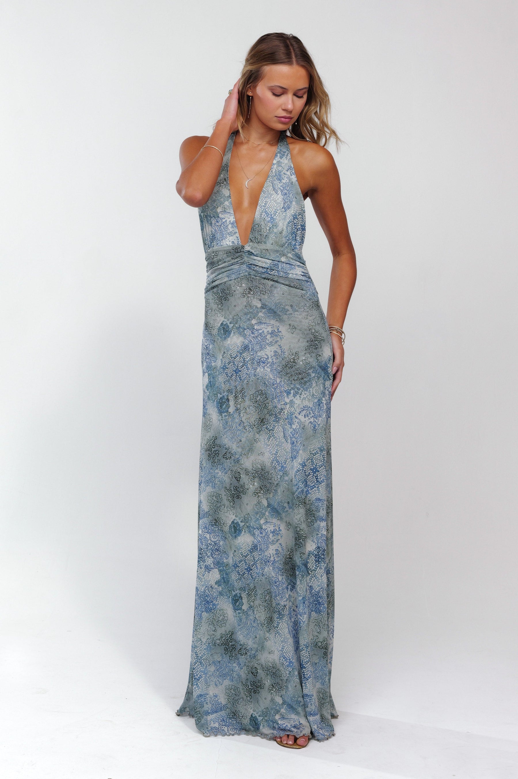 This is an image of Chelsea Maxi Dress in Siren - RESA featuring a model wearing the dress