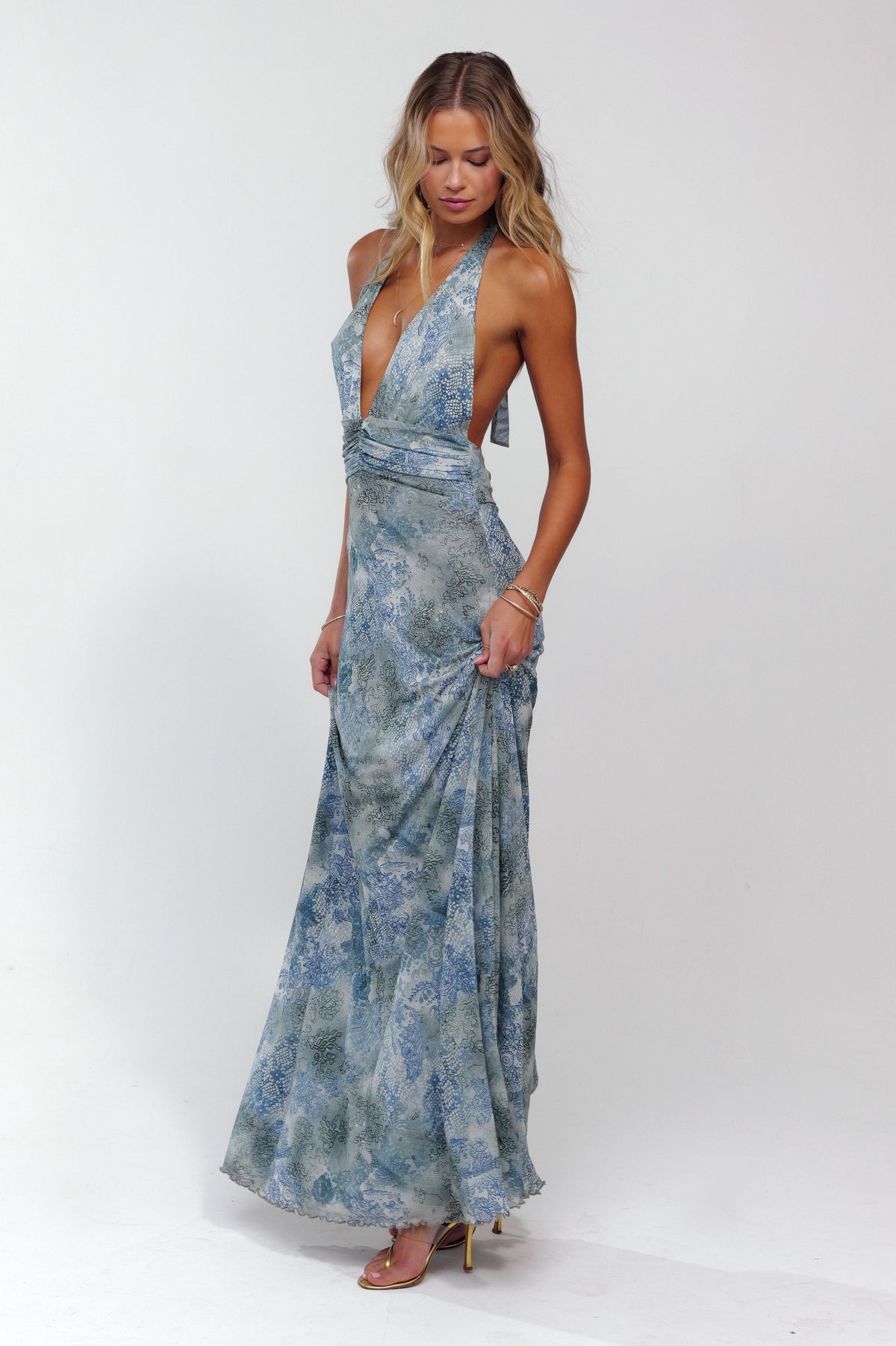 This is an image of Chelsea Maxi Dress in Siren - RESA featuring a model wearing the dress