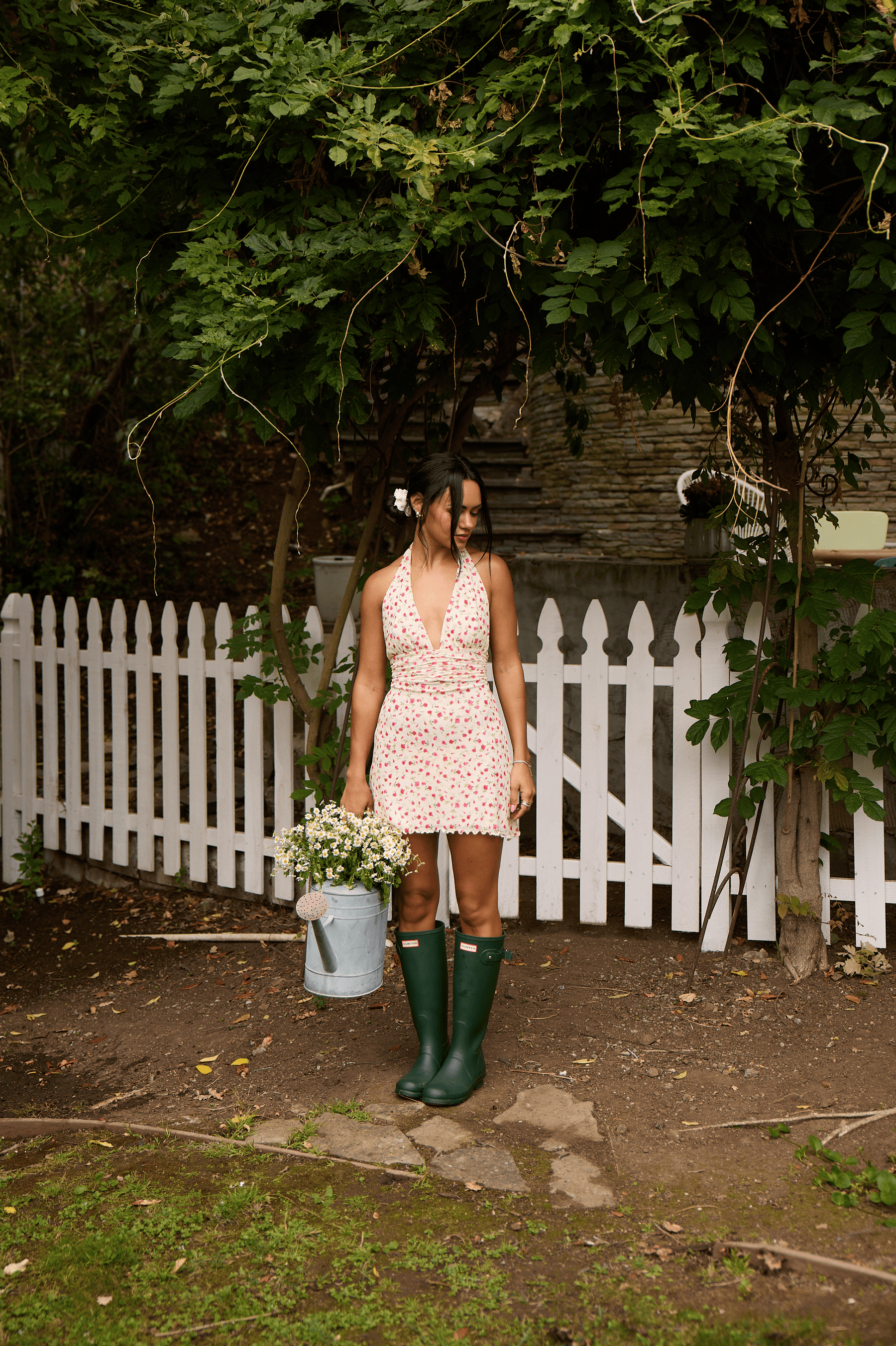 This is an image of Clint Dress in Buttercream - RESA featuring a model wearing the dress