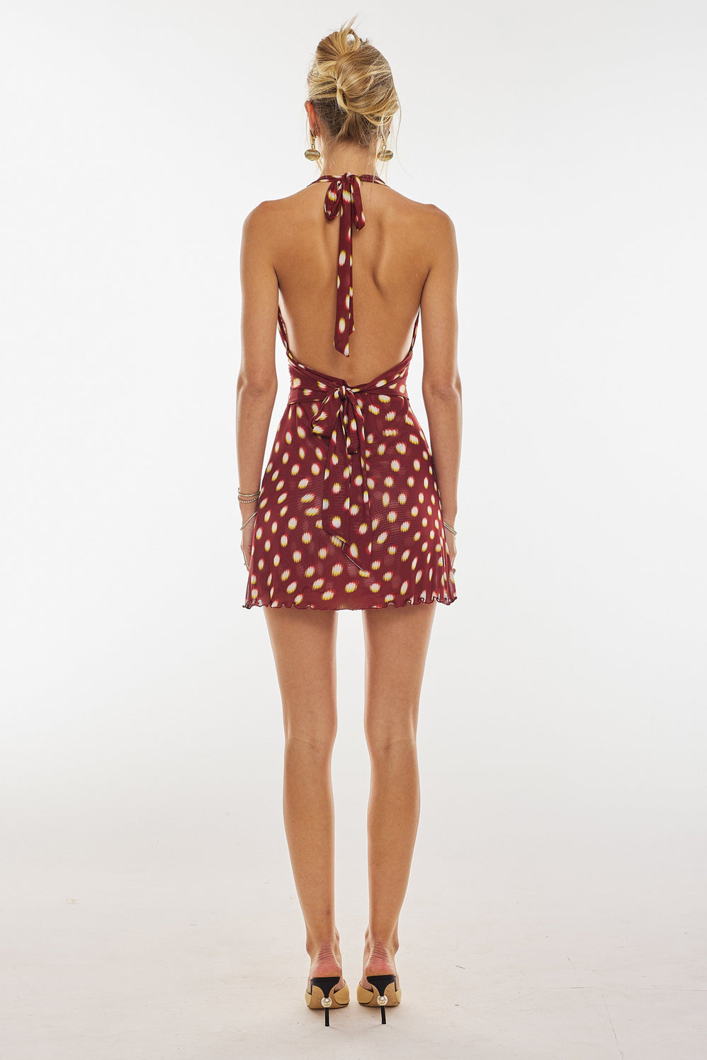 resa mini dress Clint in Spice 2024-26 pink and green striped stretch satin color:Ivory