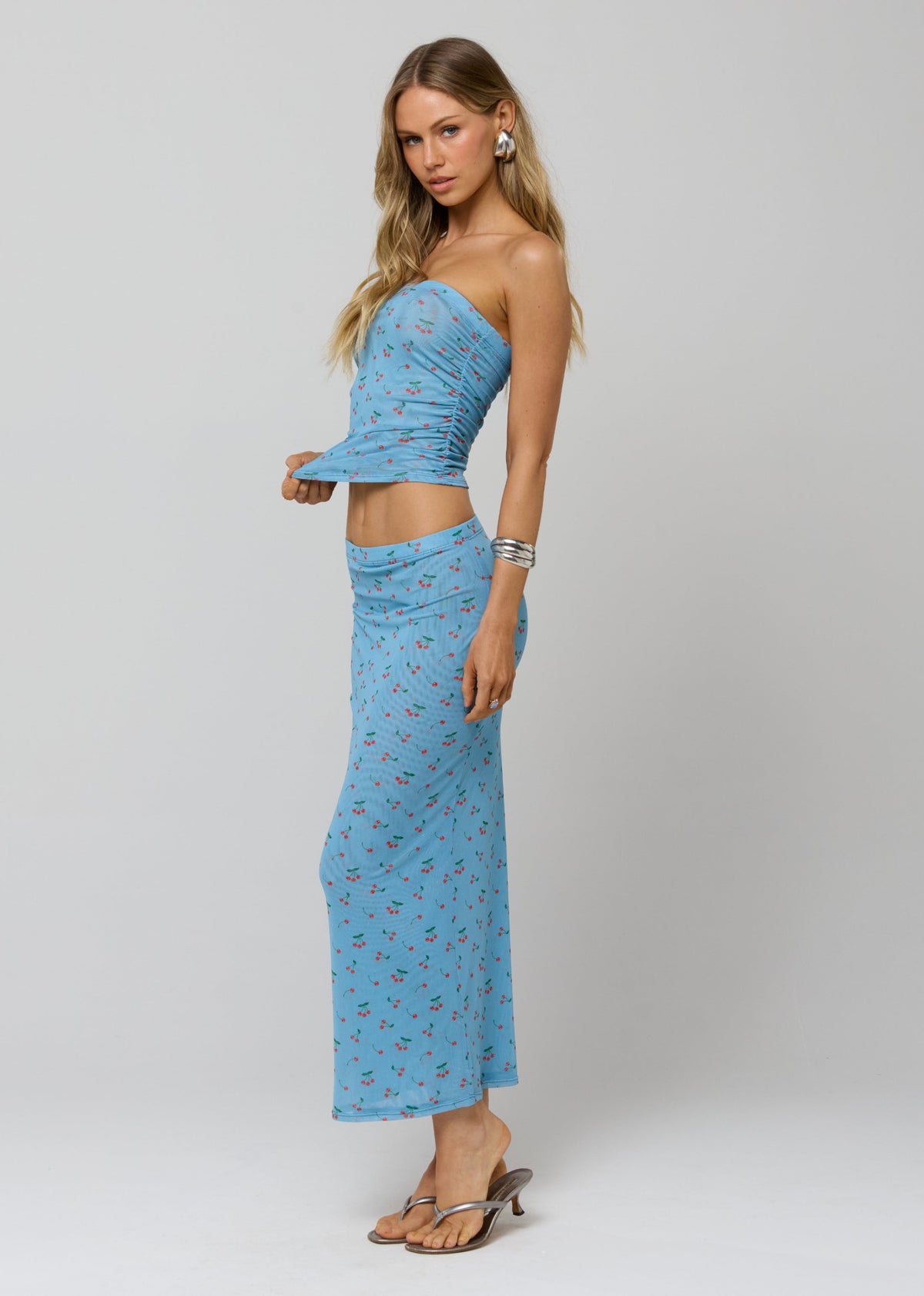 This is an image of Clyde Mesh Skirt in Fizz - RESA featuring a model wearing the dress